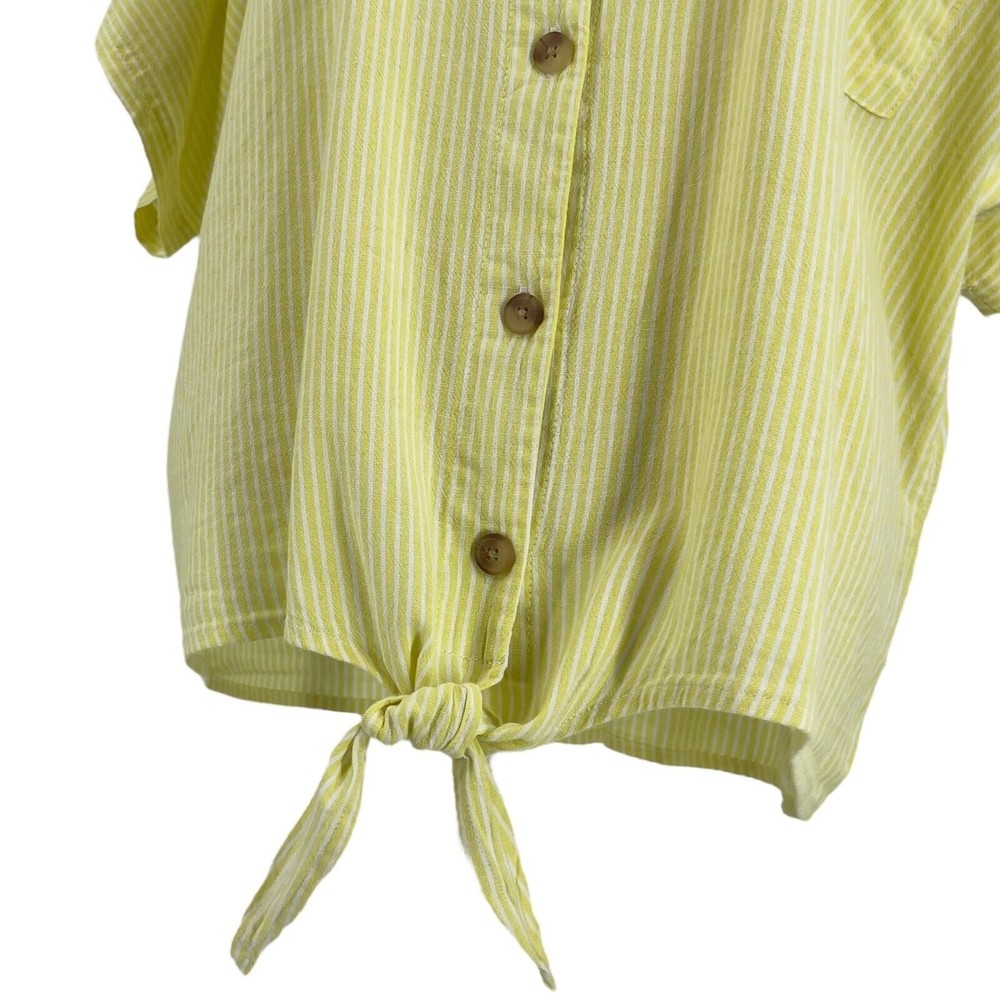 Time Tru Womens Button Front Tie Shirt Relaxed Yellow Stripe Short Sleeve 2XL 20 - Picture 11 of 13